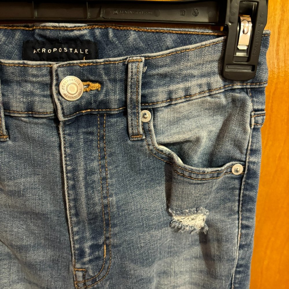 Aeropostale Super High Rise Jegging Distressed 6 Short Medium Wash Denim Legging - Picture 5 of 16